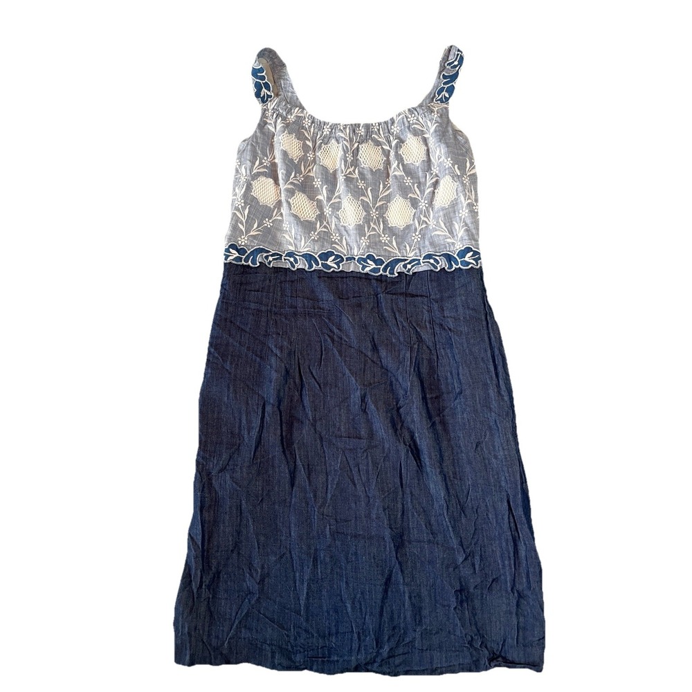 Vintage vivienne Tam Denim And Embroidery Dress Sz 6 100% Cotton Cottagecore